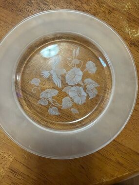 Avon Clear Glass Etched Floral Dinner Plate - Frosted Rim